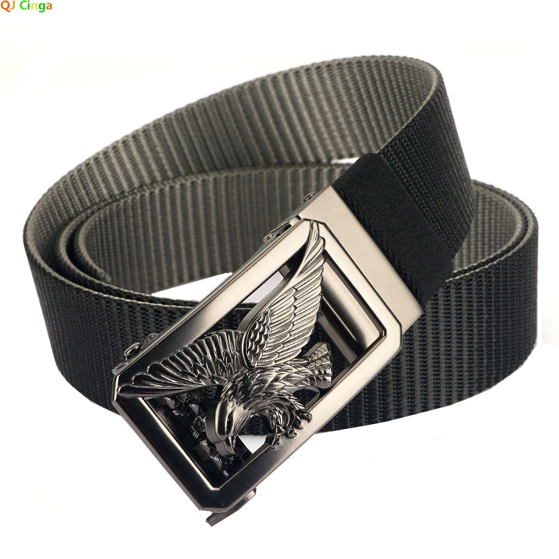 Black Men's Automatic Buckle Belt Eagle Pattern Decorative Belts Blue Gray Brown Khaki Green Cinturon Male Waistband 120cm