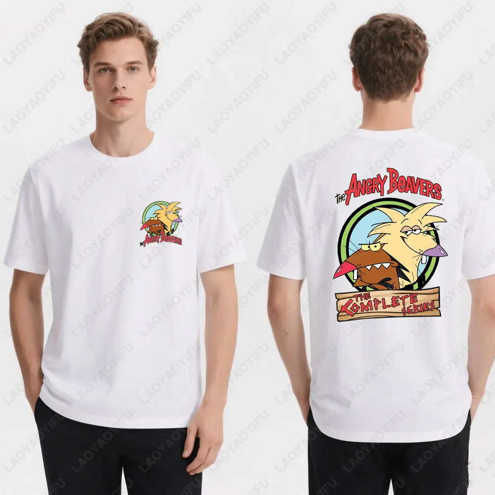 The Angry Beavers Vintage Cartoon T-Shirt aus Baumwolle, Unisex-Shirt, lustiges 90er-Jahre-Nickelodeon-Harajuku-Grafik-T-Shirt, Y2k-Top, Kawaii-Shirt