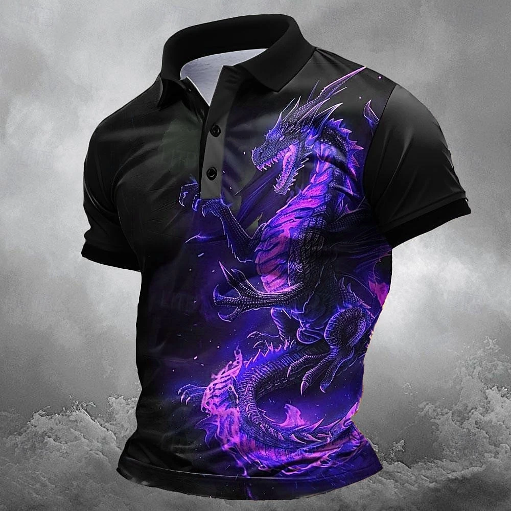 Summer men's graphic polos Men's Animal Dragon Polo Shirts Golf Shirt Short Sleeve Polo Shirts Collared Shirts Funny Streetwear