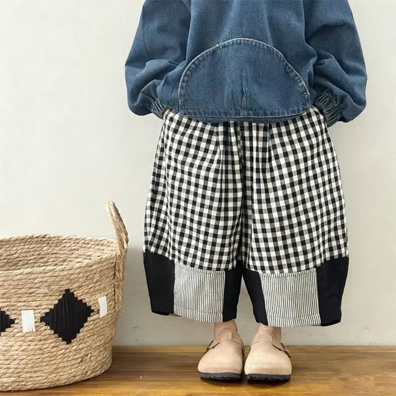 

2026 Children's Personalized Forest Series Splicing Color Contrasting Fashionable Wide Leg Pants and Cowboy Hoodies