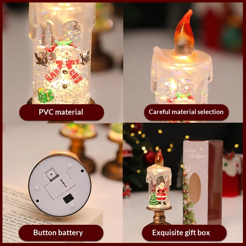 زينة عيد الميلاد سطح المكتب الحلي أشجار عيد الميلاد متوهجة الثلوج أضواء الليل كرات كريستال الهدايا الإبداعية أضواء الشموع جديد #2