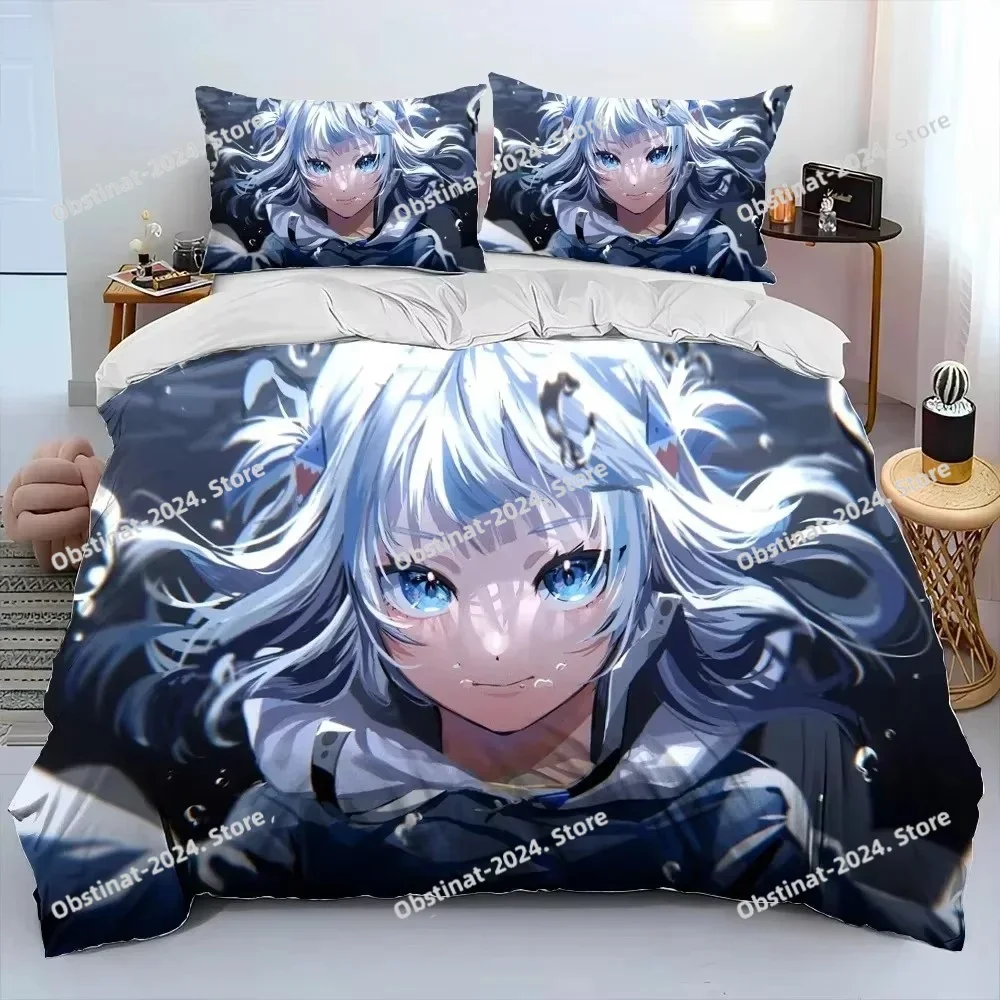 Cute Gawr Gura Hololive Anime Shark Bedding Set Duvet Cover Full Queen King Size Pillowcase Bed Printed Aldult Kid Single Twin