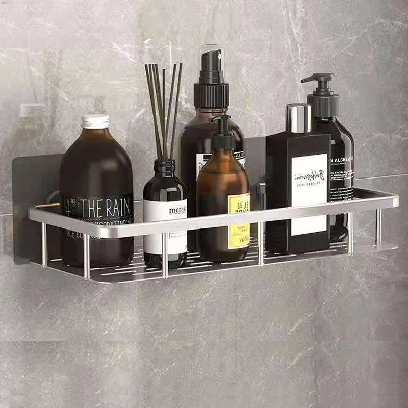 Punch-free Bathroom Shelf Shelves Wall Mounted Shampoo Storage Rack For Kitchen Holder Square Aluminum Bath Organizer Accessorie