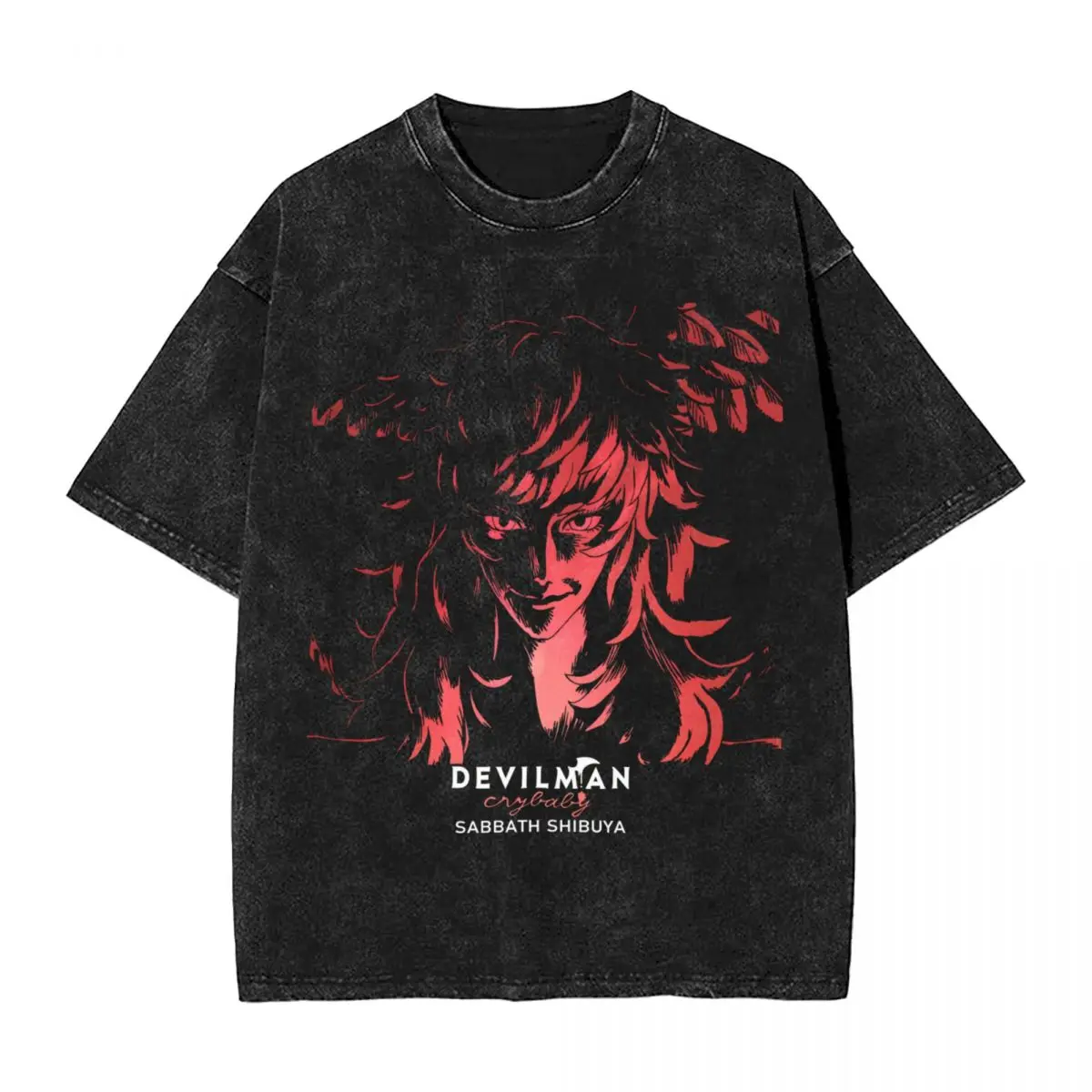 Japanese Anime Devilman demon woman Men Washed Hot stamping Print T-Shirt,Harajuku Cotton Tshirt Men's Summer Short Sleeve Tees