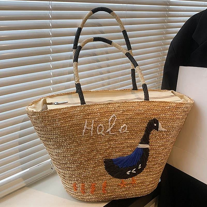 

Summer Straw Bag Women Large Capacity Handle Bag Shoulder Bag Handmade Woven Handbag Bohemia Vacation Rattan Beach Basket Purse