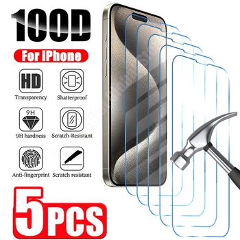 IPhone 15 için 5 adet temperli cam 14 13 12 11 Pro Max Mini ekran koruyucu iPhone 15 14 artı 7 8 X XR XS Max SE 2020 2022