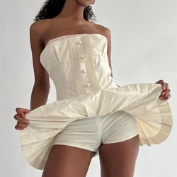 Elegant Sweet Girl Chest Wrap Strapless Mini Dress with Belt Cute Y2K Backless Pleated Dress Chic Women Fashion Streetwear