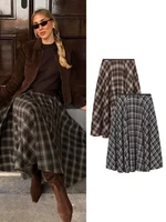 TFMLN, falda a cuadros Vintage para mujer, faldas tipo paraguas acampanadas a la moda, falda Midi informal holgada de calle con bolsillos para mujer, nueva