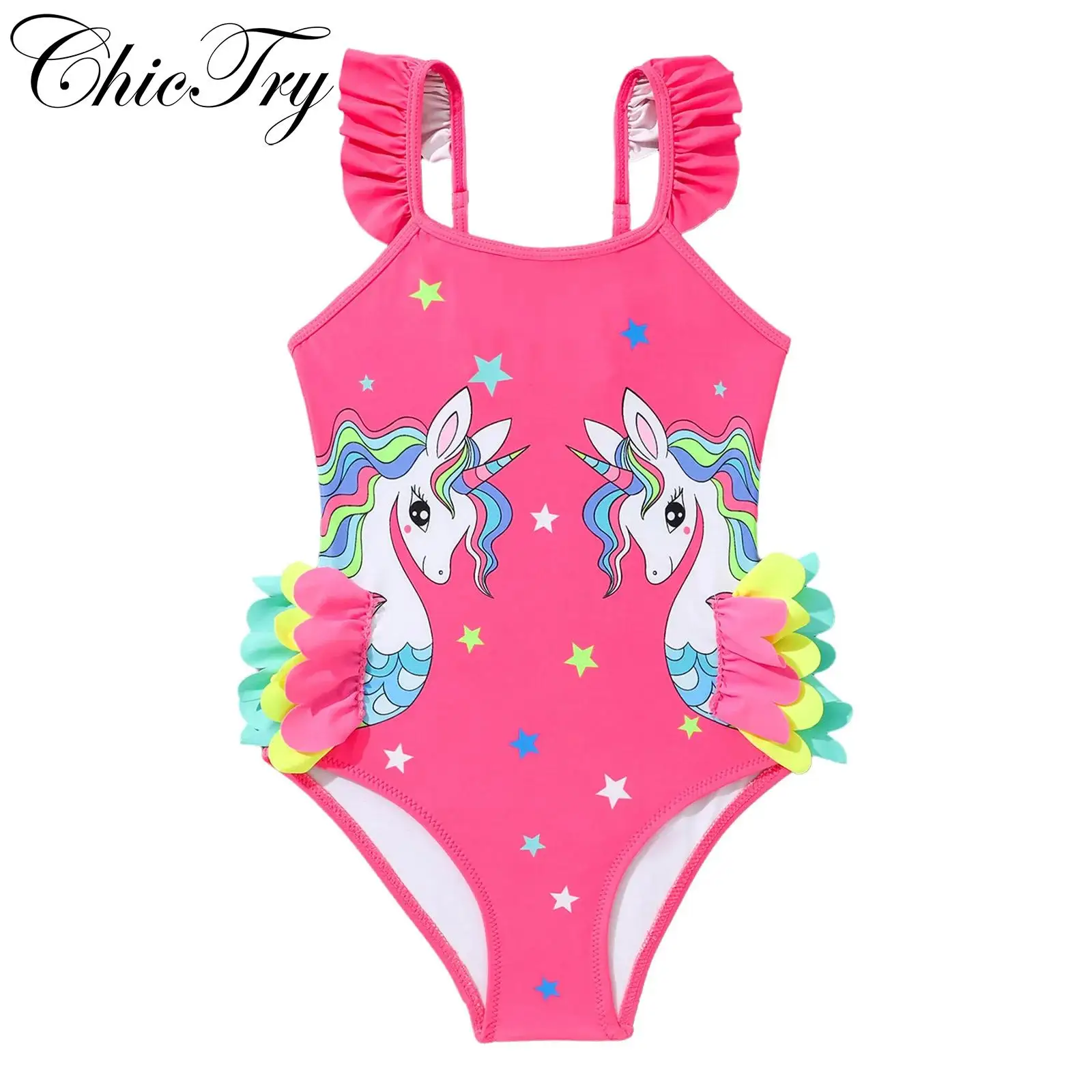 

Kids Girls Printed One-Piece Bikini Swimsuit Swimwear Beachwear Leotard Sleeveless Swimwear Swimming Bathing Holiday Vacation