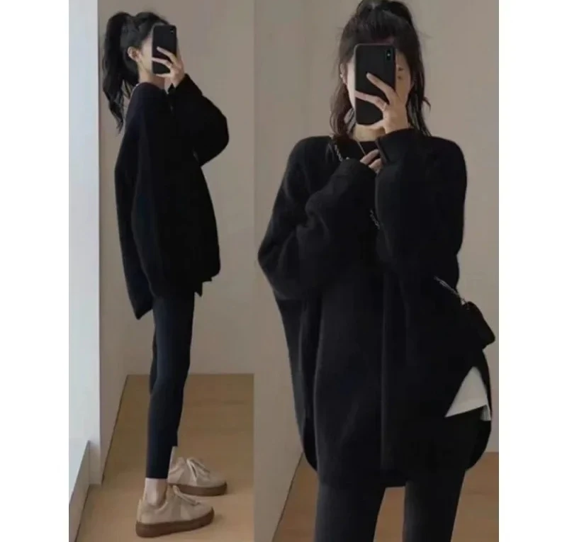 

Уютный женский вязаный свитер средней длины, внутренняя одежда, ленивый стиль, французский элитный топ на осень-зиму, Новое поступление, базовый слой