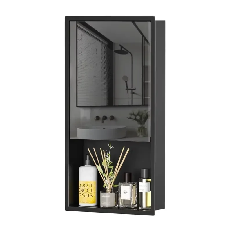 Modern Shower Niche SUS304 Stainless Steel Glass Door Recessed Bathroom Shelf Wall Mounted Matte Black Waterproof