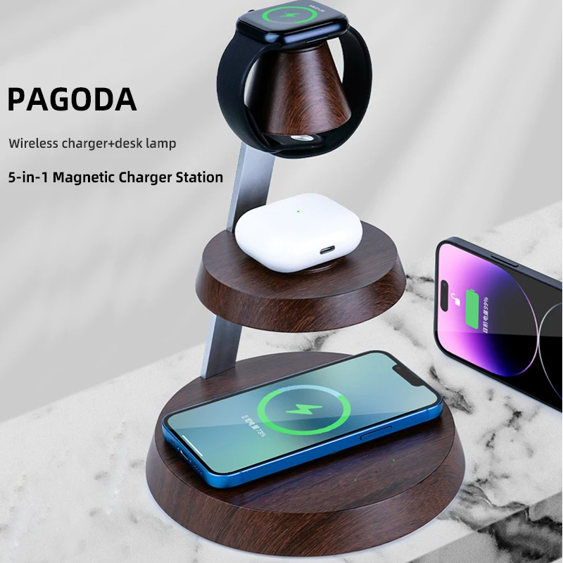 5 in 1 Wireless Charger Stand Foldable For iPhone 14 13 12 11 Samsung Apple Watch 7 8 Airpods Pro 3 2 Fast Charging Dock Station