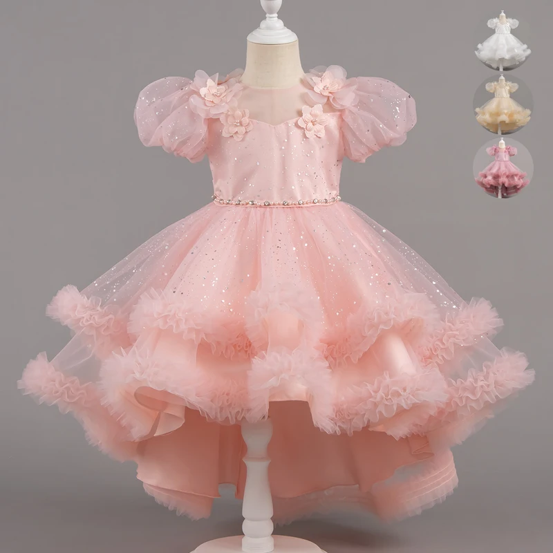 

Fashion New Flower Girl Dresses for Weddings Lace Short Sleeve Performance Evening Dress Summer Girl Princess Dress 3-12 Years