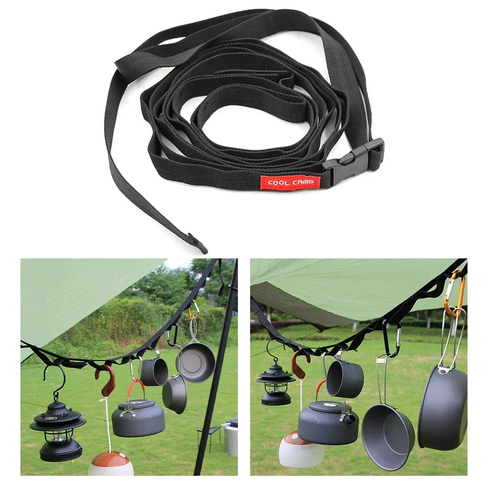 2M Multifunctional Camping Hanging Rope Tent Cup Hang Lamp Hang Outdoor Clothes Line Weave Bring Adjustable Camping Storage Belt