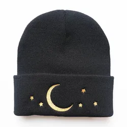 Gorros bordados estrela lua dourada para homens e mulheres, chapéu hip-hop quente, caveiras ao ar livre, casual, masculino, outono