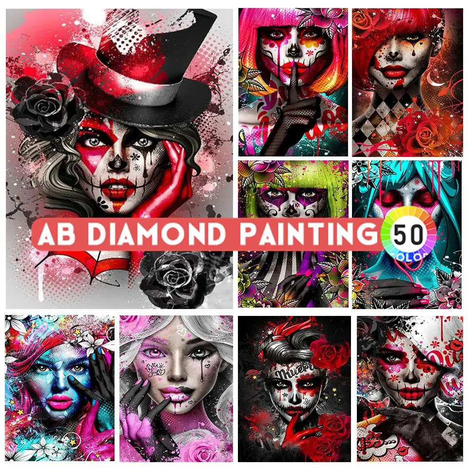 Mythical Horror Tattoo Woman AB DIY Diamond Painting Mosaic Full Drill Fantasy Gothic Girl Diamond Embroidery Rhinestone