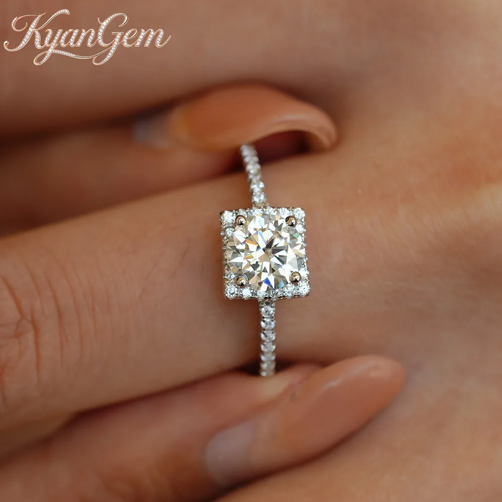 KyanGem Generous Four-Prong 1 Carat Moissanite Platinum PT950 Ring with Square Cluster Setting in Minimalist Style Birthday Gift