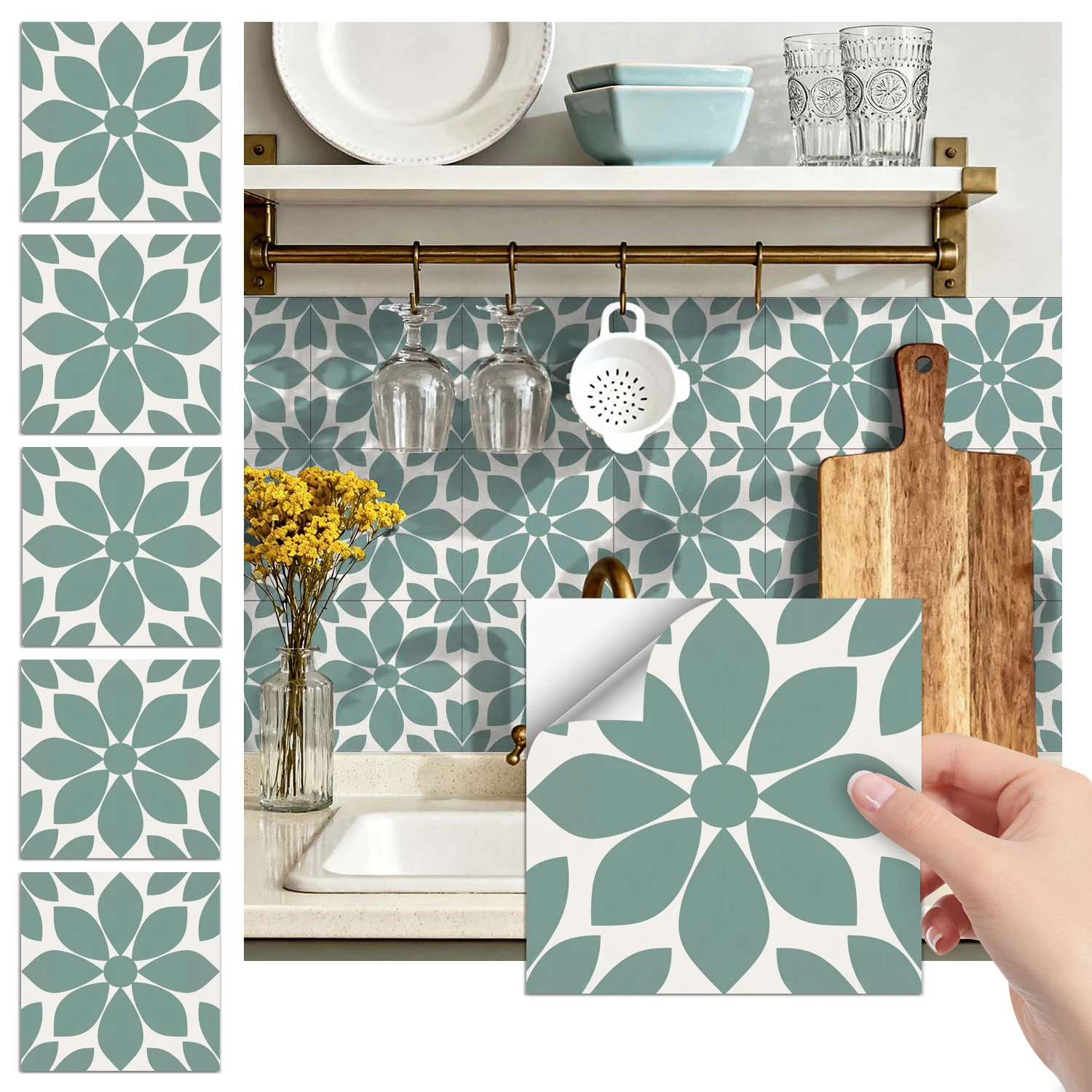 36 feuilles de papier peint autocollant floral vintage imperméable à l'eau et à l'huile, cuisine salle de bain Home Decor