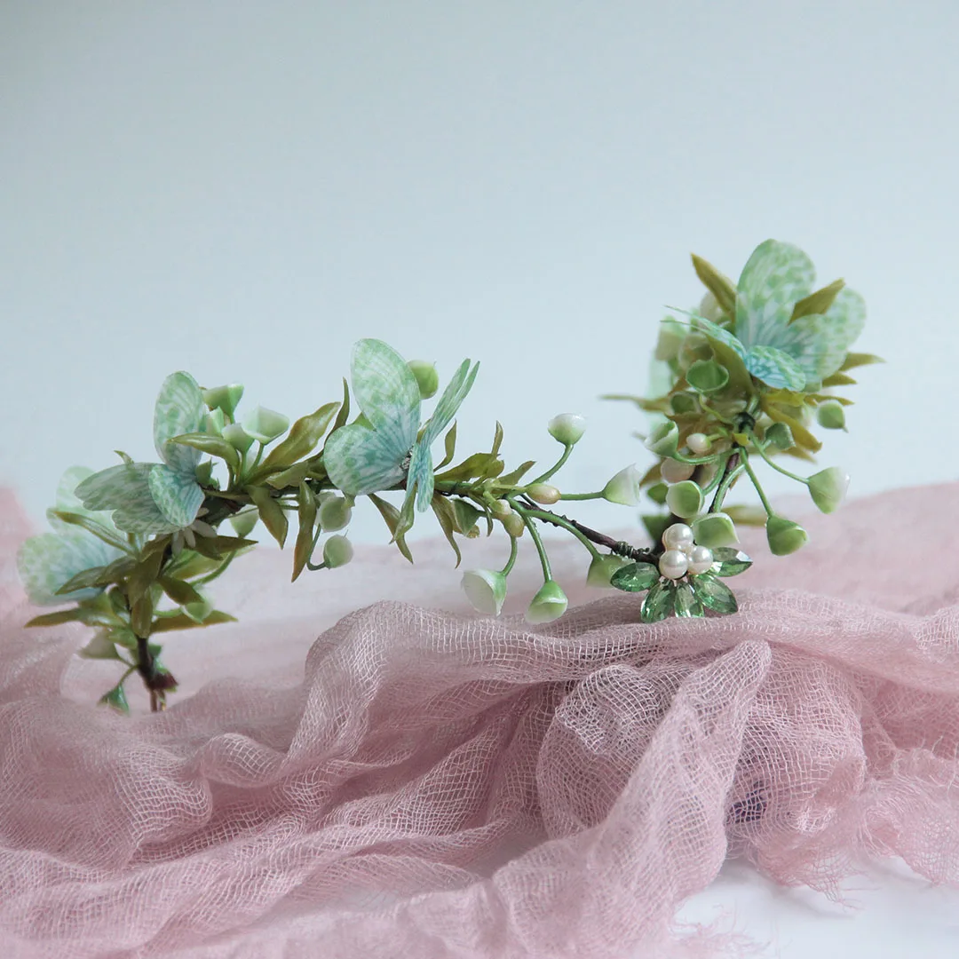 Purple Flower Headpiece - Fairy Floral Crown Woodland Elf Headband Forest Wreath Elven Tiara for Renaissance Cosplay Wedding