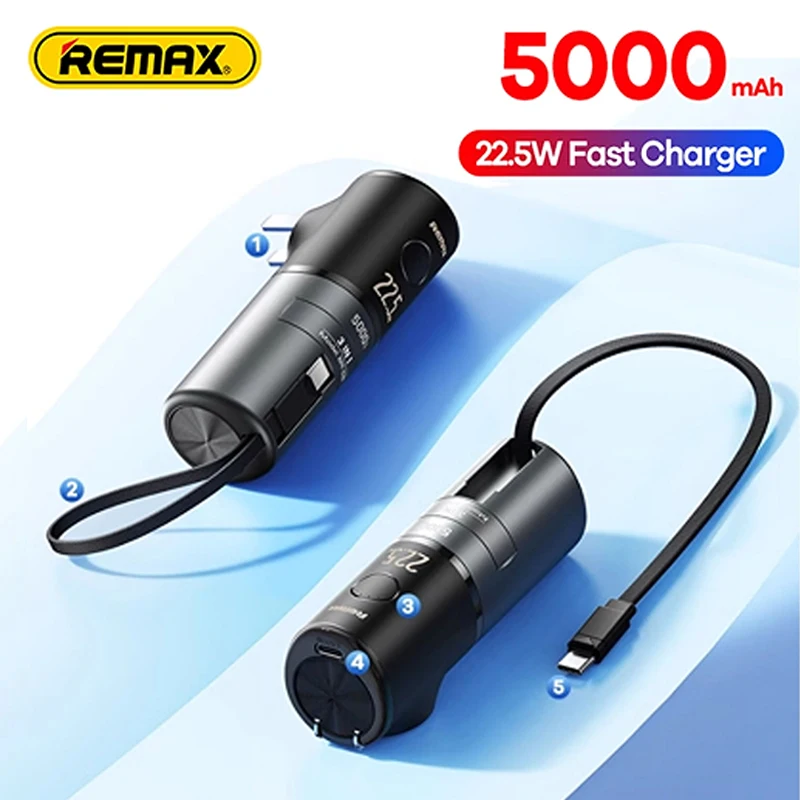 Remax Mini Power Bank 5000mAh PD18W 22.5W Fast Charging for Xiaomi Samsung Huawei  Small Portable Powerbank USB Type C Mini