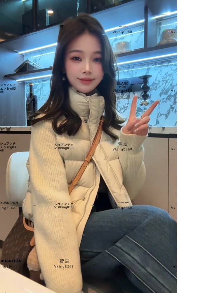 

Sli Thiened Women's down Jaet Faionable Korean Design Warmth Padded Coat White Du down Filling Long Sve Zipper