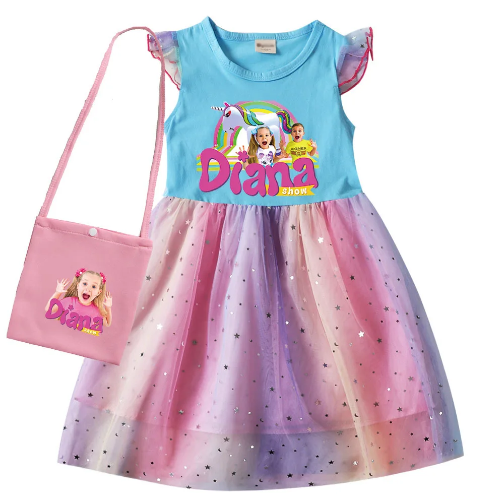 Cartoon Diana Y Roma Clothes Baby Girls Short Sleeve Casual Dresses Kids Lovely Dress Children Hallowen Party Princess Vestidos