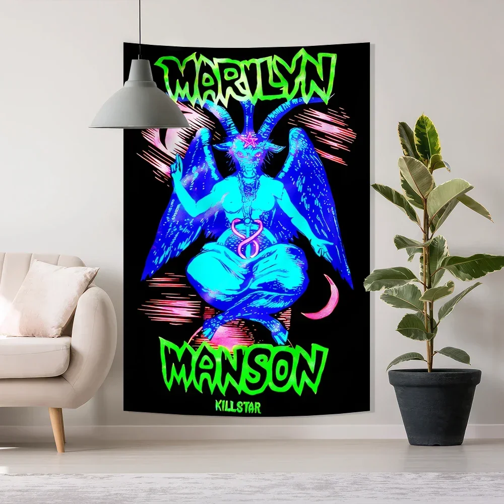 Satanic Band Demon Marilyn Mansons Baphomet Poster Background Any Album Tapestry Decorating Room Sofa Blanket Beautiful Banner