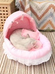 Pink Lace Dog Beds For Small Dogs With Cushion  S M L Pet Washable Puppy Animal Cat Indoor Sweet Home Yorkie Car Seat Mat Goods