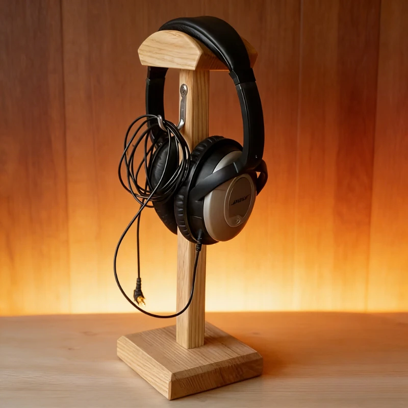 

Держатель для наушников из массива дерева с двойной изогнутой подставкой и подвесной проволокой, изготовленный из материала водяного ореха, подставка для демонстрации наушников