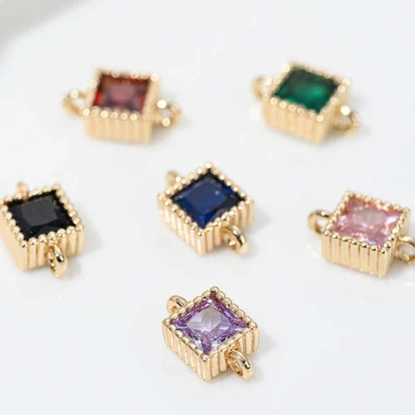 

1pcs Copper Charms 14K Gold Color Square Zircon Square Zirconium Hanging Accessories DIY Handmade Bracelet Ear Jewelry Material