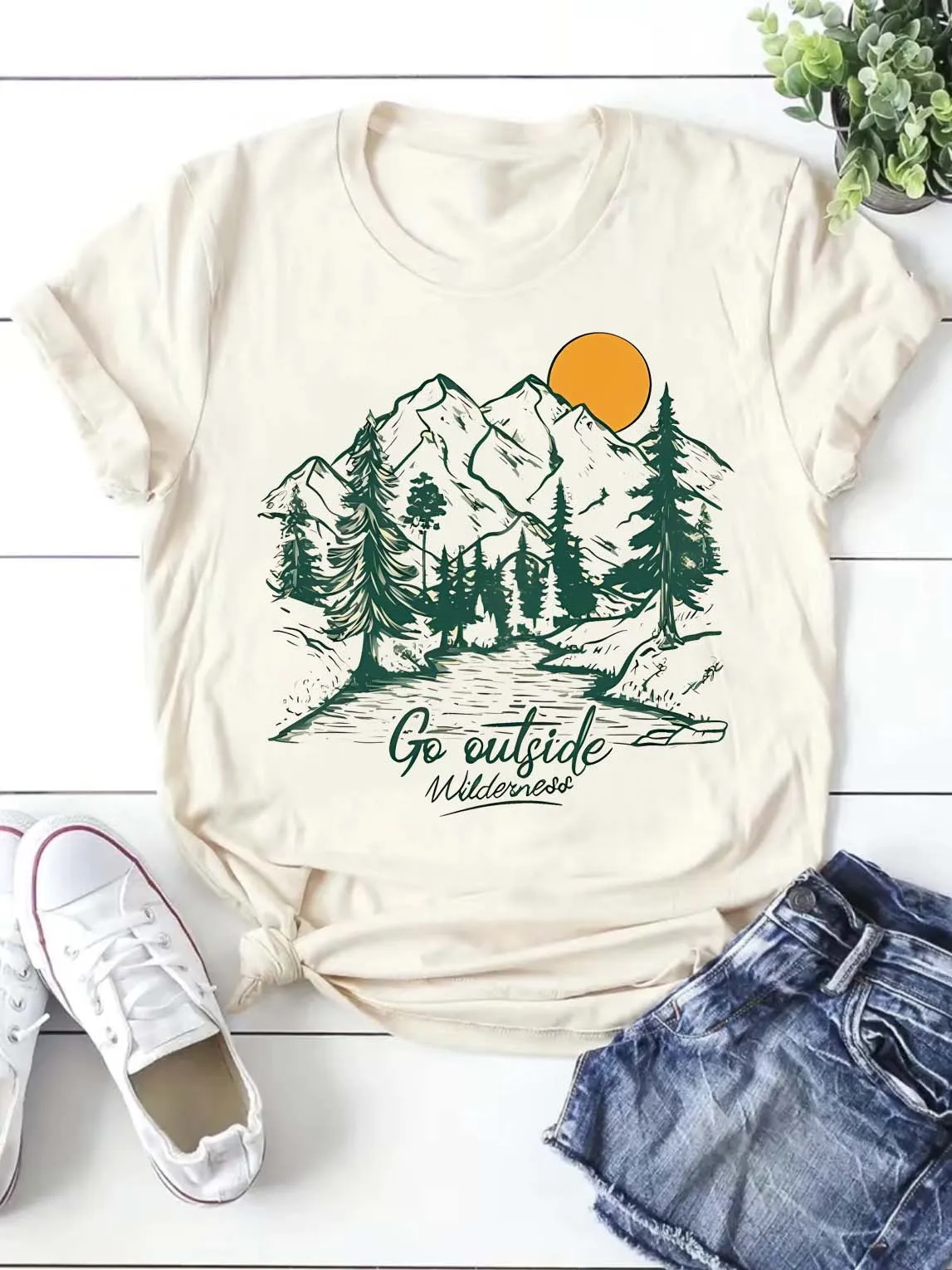 Mountain Adventure T-Shirt Clothing T-Shirt Women\'s O-Neck Casual T-Shirt Short Sleeved Printed Clothing Women\'s Pattern Top T-S