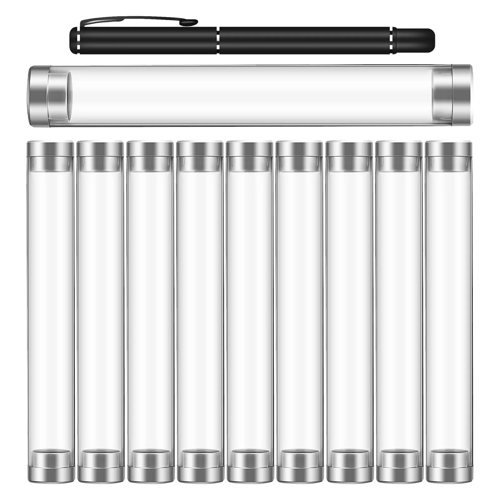 10개 투명 아크릴 단일 펜 보관 실린더 튜브 케이스 컴팩트 볼펜 홀더 단일 펜 홀더 아크릴 튜브