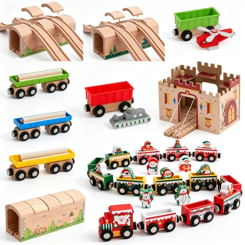 Wooden Track Accessories Beech Railway Train Track Bridge Tunnel Fit Wooden Tracks Educational Christmas Train toys