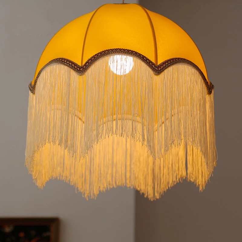 Francuski materiał lampy wiszące z frędzlami w stylu Vintage lampa wisząca Led do sypialni salonu dekoracja domowa kuchnia Retro zawieszenie oprawa