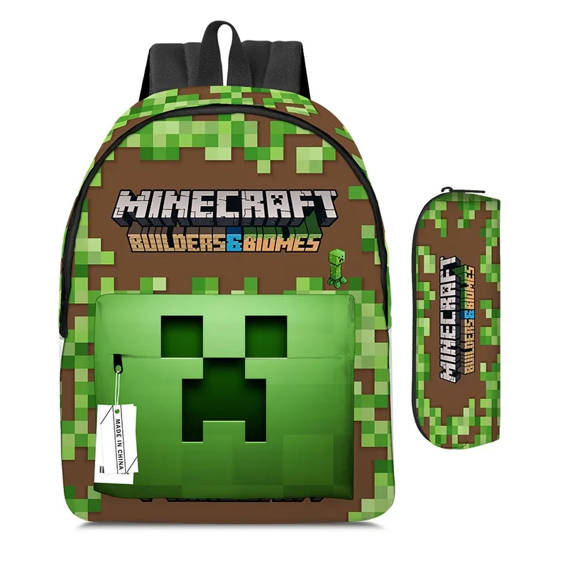 2pcs Game Minecraft Cartoon Large Capacity Backpack Student Portable Pencil Case Boys Girls School Supplies Stationery Mochila