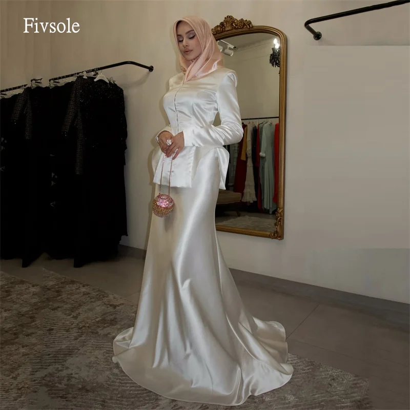 

Fivsole Modern V Neck Mermaid Prom Gowns Long Sleeves Party Gown Floor Length Evening Dress vestidos de festa Customized