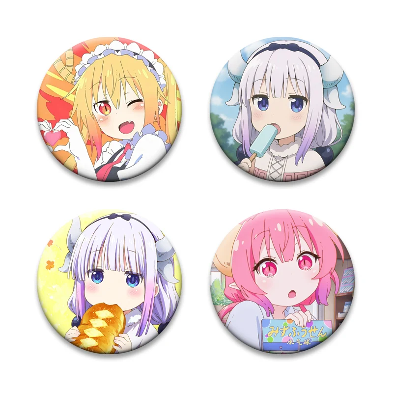 Anime Miss Kobayashi's Dragon Maid S Brooches Kobayashi,Riko Saikawa,Makoto TanaKa,Tohru Badge Round Cartoon Lapel Pins Decor