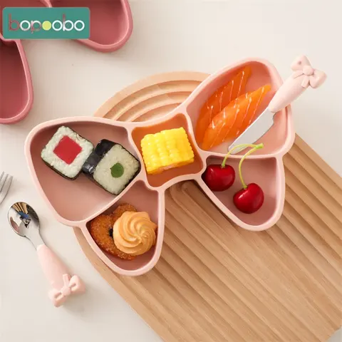아기 식기 세트, BPA 프리 실리콘 보우 접시 타이 볼 포크, 식품 플레이트, 스테인리스 스푼, 미끄럼 방지 식기, 신생아 수유 도구