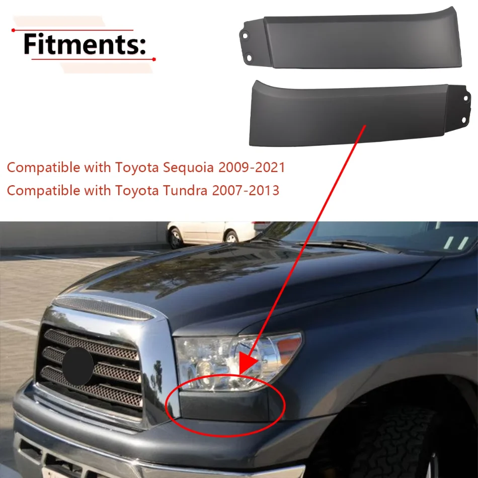 1 Pair Headlight Filler Trim Fender Extension Panel Grille Bumper for Toyota Tundra 2007-2013 for Sequoia 2008-2017 539320C901