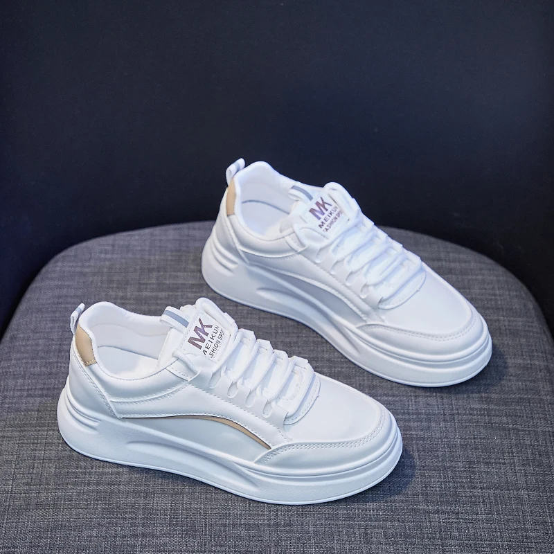 Women White Sneakers Female Increase4cm Thick Bottom Non-slip Leather Women Chunky Sneakers Original Tennis with Platform Female