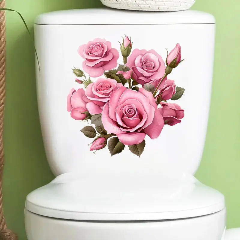 

Pink Rose Creative Flower Sticker Wall Sticker Bathroom Toilet Decor Living Room Cabinet Home Decoration Decals S203