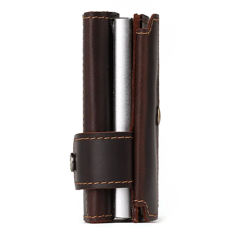 Vintage Crazy Horse Leather Men Wallets RFID Protection Mini Metal Card Holder Wallet Zipper Coin Pocket for Man