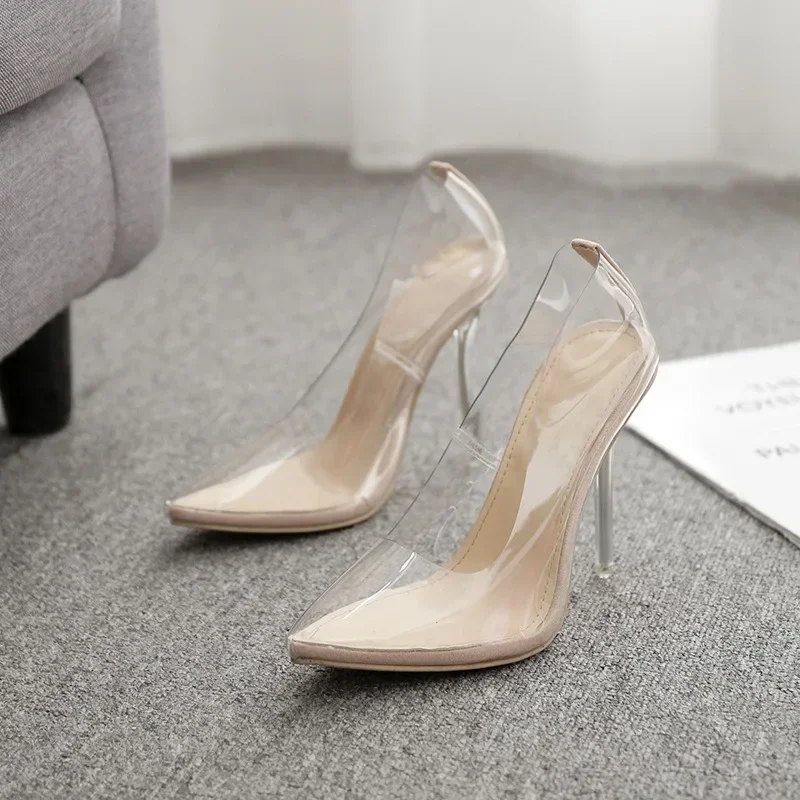 Clear PVC Transparent Pumps Sandals Perspex Stilettos High Heels Pointed Toe Womens Nightclub Zapatillas De Mujer