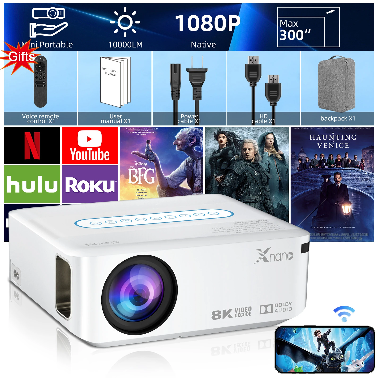 Full HD Projektor 4k Video 1080P Wifi Bluetooth Projektor Verbindung für Smart Projektor Outdoor mit Android Digital Projektor