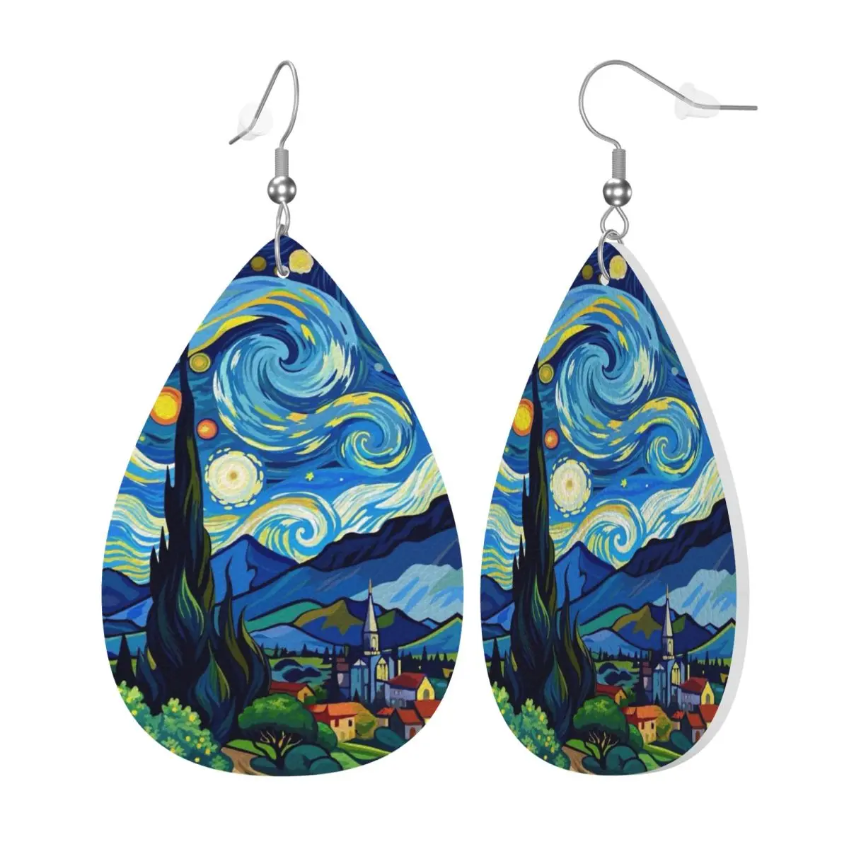 Custom Vincent Van Gogh Painting Collage PVC Leather Earrings Dangle Earrings Jewelry For Women For Wife Mother Gift