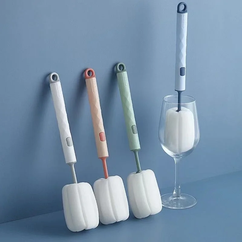Long Handle Soft Sponge Brush - Scratch-Free Cup & Bottle Cleaner for Wineglass, Glass Cup & Kitchen Use