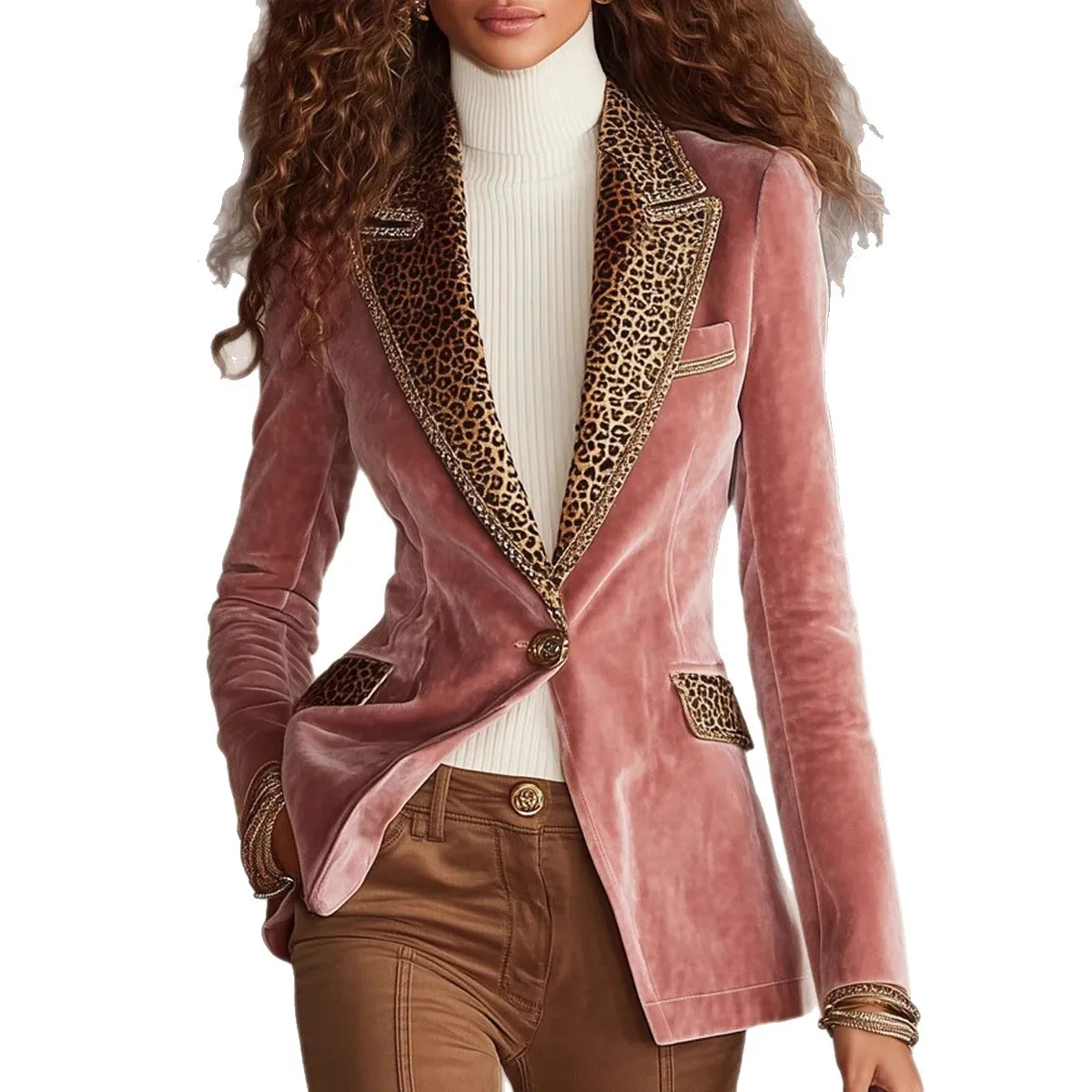 2025, Herbst/Winter-Anzugjacke aus Samt mit Farbblock-Spitze im europäischen und amerikanischen Stil