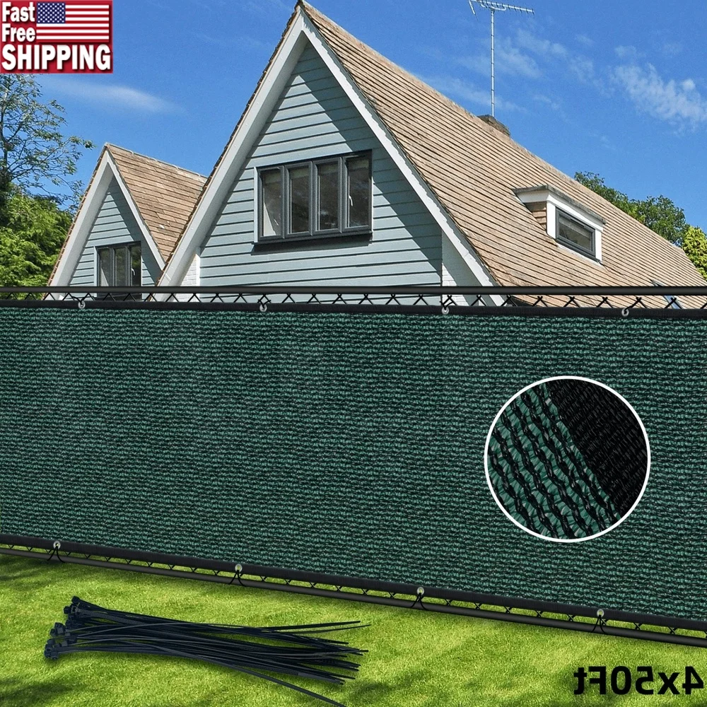 

Privacy Fence Screen 4x50 Outdoor Shade Cloth 90% UV Block Heavy Duty HDPE Fabric with 80PCS Zip Ties Garden Balcony