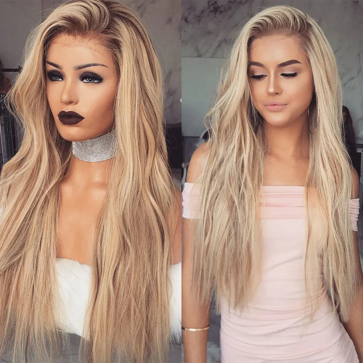 26” Long Length Soft Ladies Wig Slightly Wave Glueless Wigs 13*4 Warm Blonde Highlights Diversified Original Factory Cheap Wigs