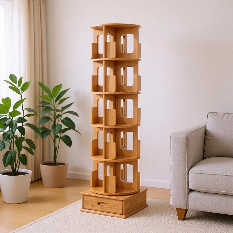 

Customizable solid wood bookshelf European style family study shelf decorative shelf against the wall vertical rotatable locker